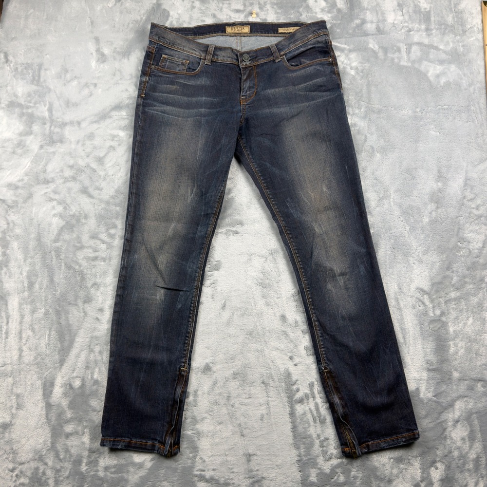 Guess Beverly Skinny Jeans Dark Wash Ankle Zip Low Rise Denim Pants Womens 31